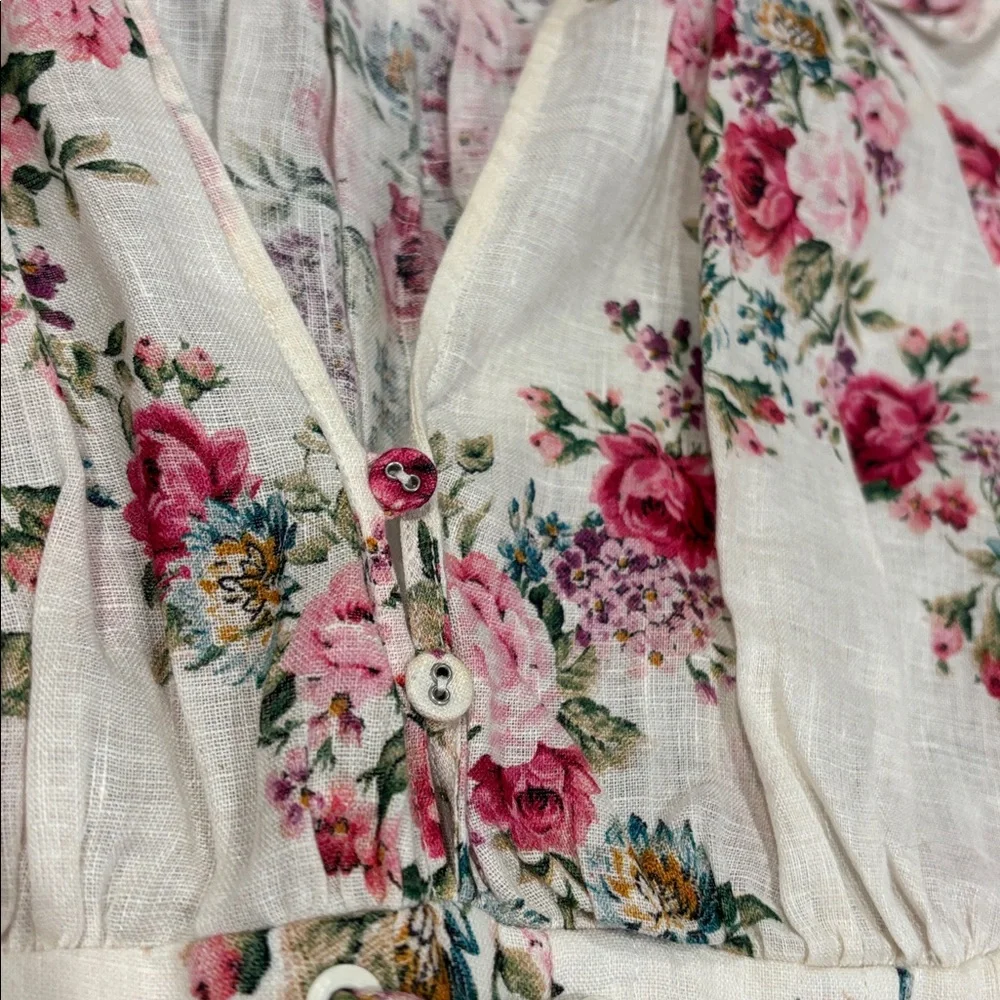 Zimmermann White Floral Mini Dress with Pink Roses - Picture 8 of 8